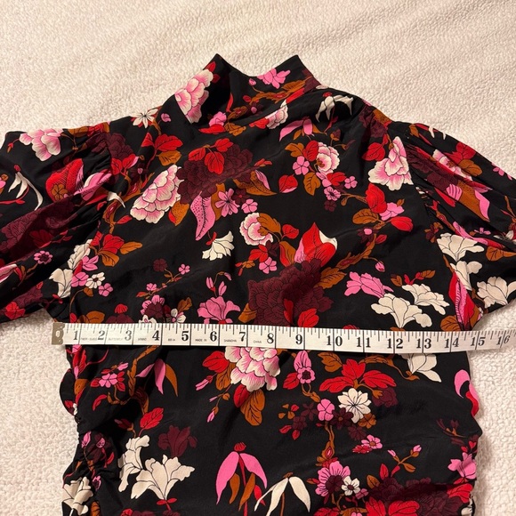 A.L.C. Marcel Floral Print Dress Black Red Silk Midi High Neck Long Sleeves - Picture 9 of 15